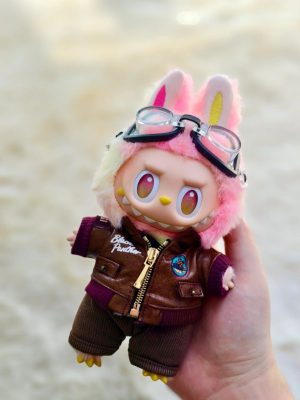 Labubu Burgundy Goggles & Vintage Moto Jacket Set – Edition for 17cm Figures