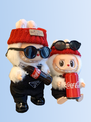 Labubu Urban Chill Set – Red Knit Beanie & Black Overalls (3 Items)